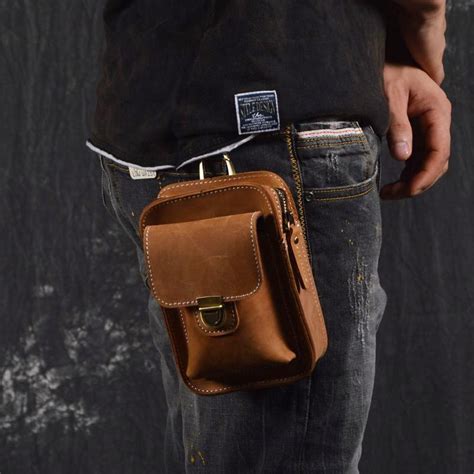 Vintage Leather Cigarette Case Belt Pouch For Men Waist Bags Belt Bag