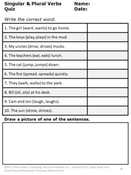 Every verb has both forms though sometimes they are the same. Singular and Plural Verbs Task Cards, Verb Worksheets ...