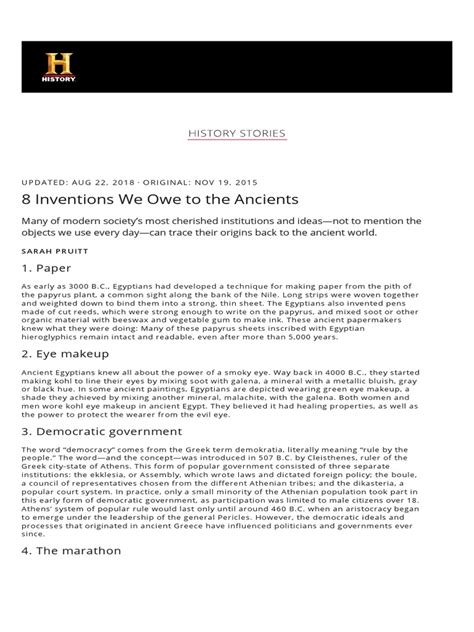 8 Inventions We Owe To The Ancients 1 Paper Pdf Ancient Greece