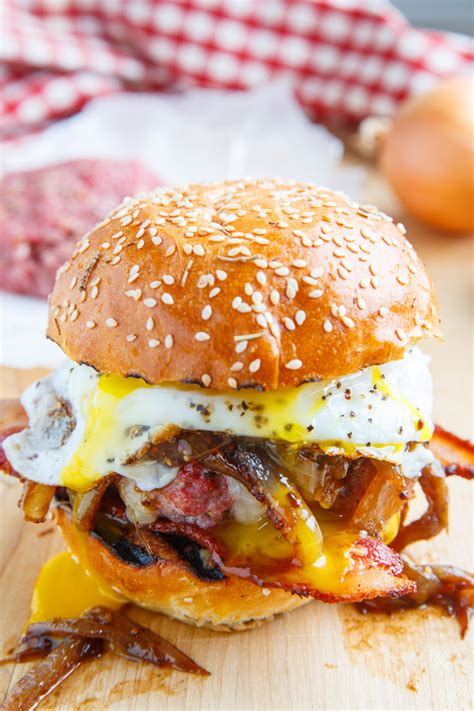 Bacon And Cheese Corned Beef Burgers With Guinness Caramelized Onions