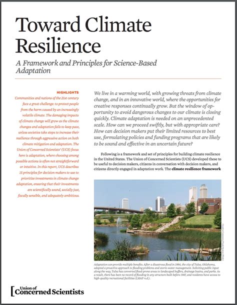 Toward Climate Resilience A Framework And Principles For Science Based