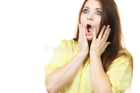 Shocked Amazed Woman Gesturing With Hands Stock Image Image Of Fear Woman