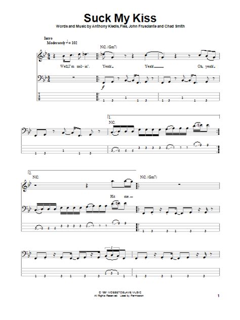 Suck My Kiss Sheet Music Red Hot Chili Peppers Bass Guitar Tab