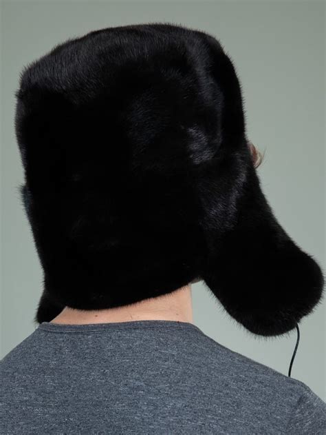 Classic Black Mink Fur Russian Ushanka Hat With Ear Flaps Handmade By