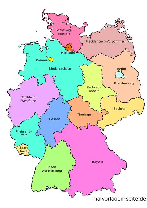 Kostenlose ausmalbilder in einer vielzahl von themenbereichen, zum ausdrucken und anmalen. Bundesländer Karte Von Deutschland