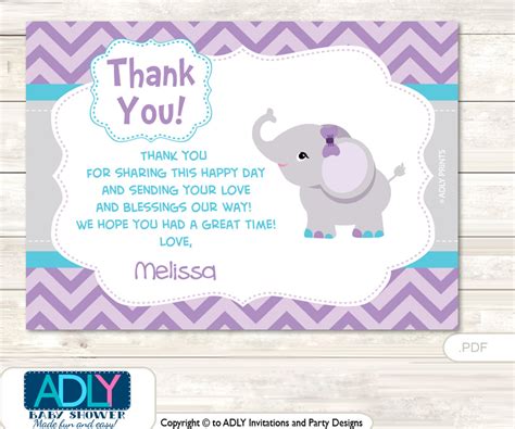 Purple Elephant Thank You Printable Card With Name Personalization For