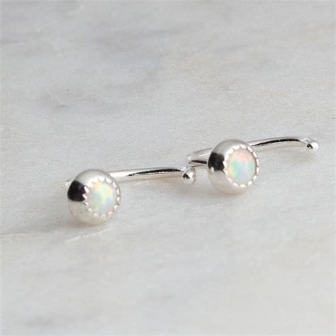 Opal Stone Hugging Hoop Tiny Sterling Silver Earrings 3mm 19 Etsy New