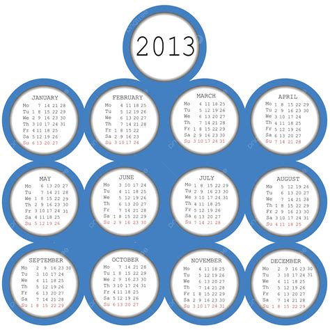 2013 Calendar With Blue Circles Geometric Calendar Background Date