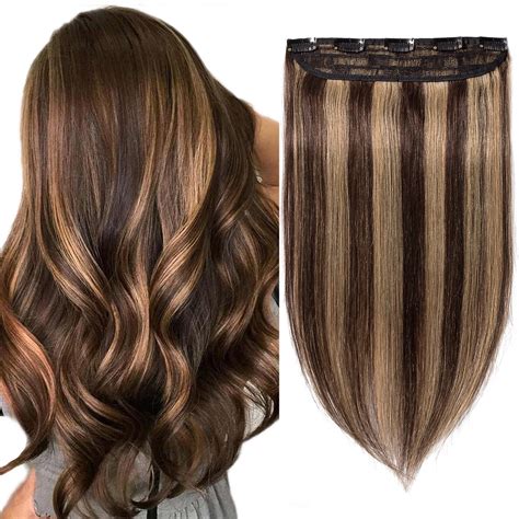 S Noilite Clip In Human Hair Extensions Balayage One Piece Soft Straight 3 4 Full Head Hair