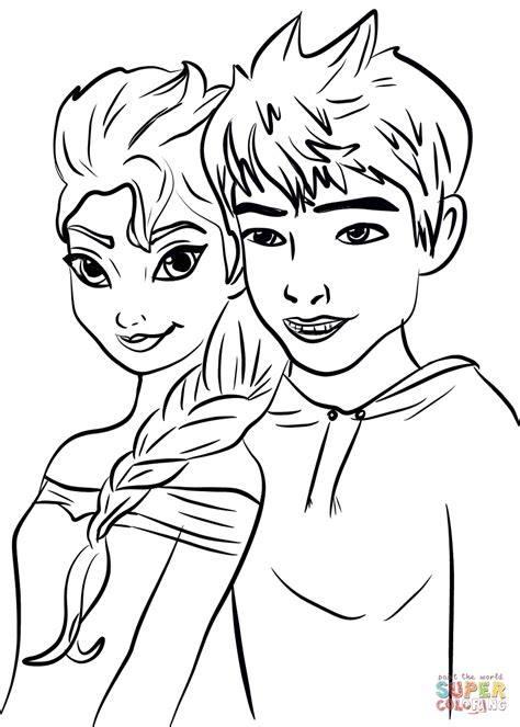 Elsa And Jack Frost Coloring Page Free Printable Coloring Pages