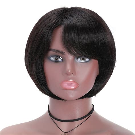 Beautyforever Human Hair Bob Wigs With Side Bangs Free Part Short Bob