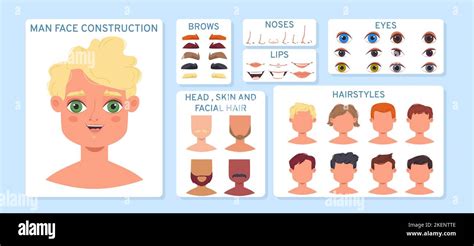 Cartoon Man Face Constructor Noses And Hairstyles Elements Various