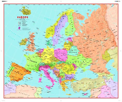 Primary Europe Wall Map Political Gambaran