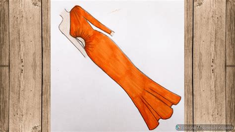 Turuncu Dekolteli Elbise çizimi ️ Moda Tasarım çizimleri ️ Youtube