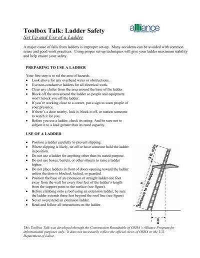 Toolbox Talk Ladder Safety National Work Zone Safety Information