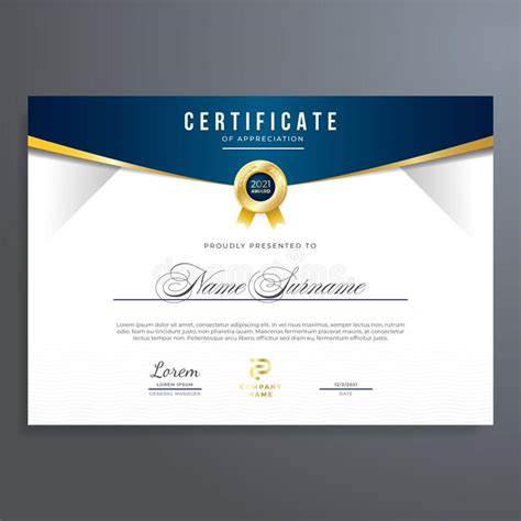 Certificate Design Template With Gold And Blue Color Multipurpose