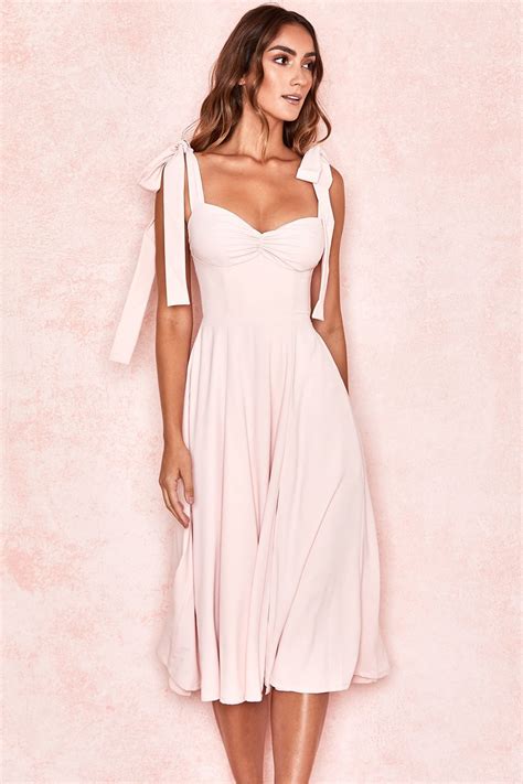 sleeveless bow tie spaghetti strap a line backless pink midi dress