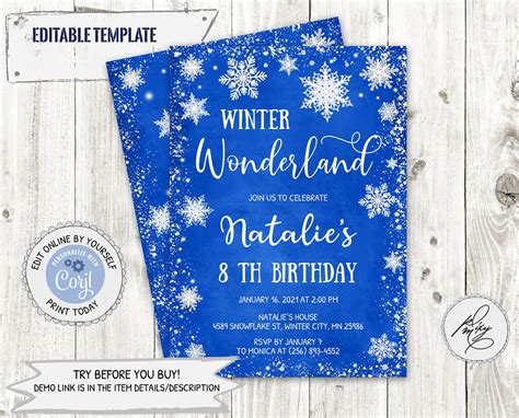 Winter Wonderland Birthday Invitation For Girls Or Boys Etsy