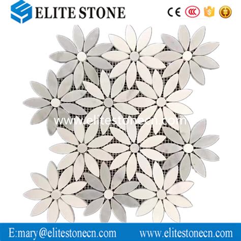 Carrara White Daisy Flower Pattern Mosaic Tile Polished Marble From