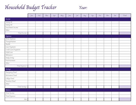 Household Budget Template Printable Collection
