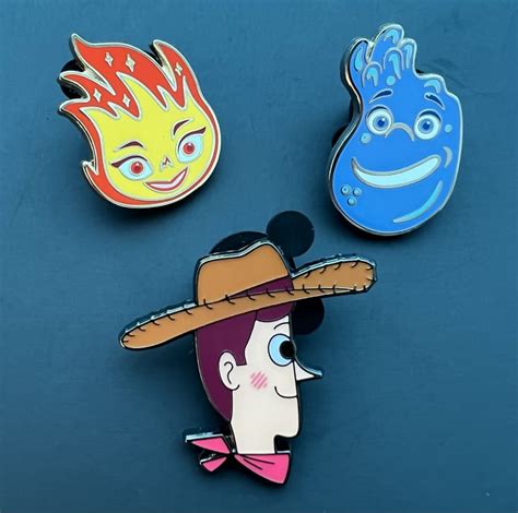 Elemental And Woody Disney Pins At Pixar Booth D23 Expo 2022 Disney