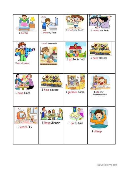 My Daily Routines Vocabulary Flashca English Esl Worksheets Pdf And Doc
