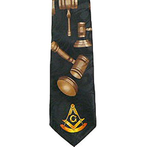 Gavels Past Master Tie For Free Mason Suit Black Polyester Long Tie