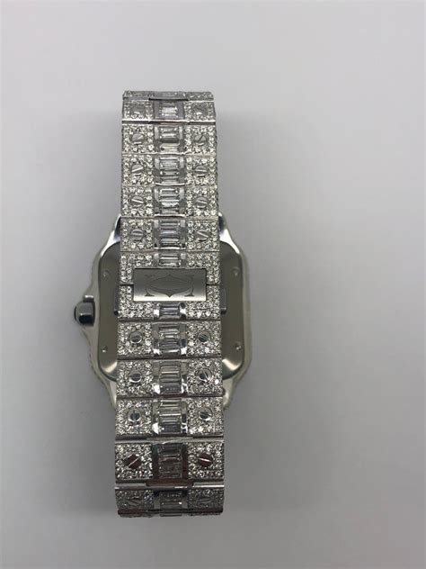 Cartier Santos Custom Iced Out Vvs Emerald Cut Diamond Roman Numeral