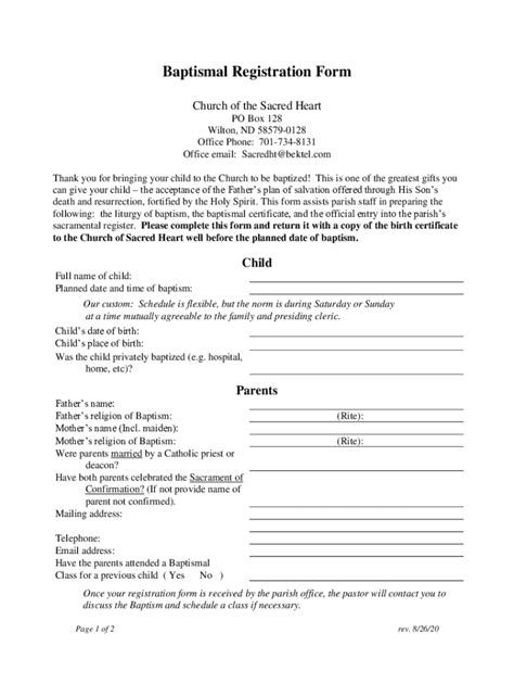 Fillable Online Baptismal Registration Form Fax Email