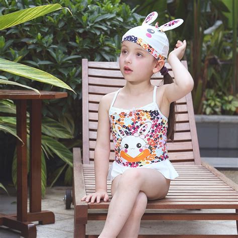 2015 New Girl Floral Rabbit Suspenders One Piece Swimwear Swimsuit
