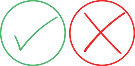 Thin Line Check Mark Icons Green Tick And Red Cross Checkmarks Flat