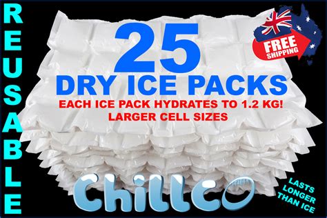 25 X Sheets Dry Gel Ice Packs Reusable Hydrates To 12 Kg Dry Ice