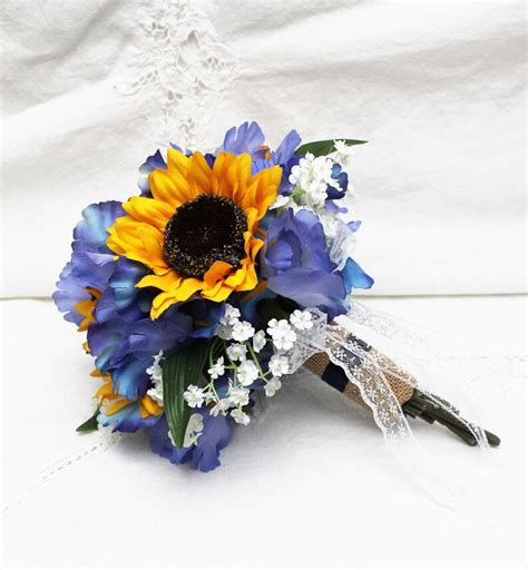 Blue Iris Brides Bouquet Sunflower Brides Bouquet Farmhouse Etsy Sweden