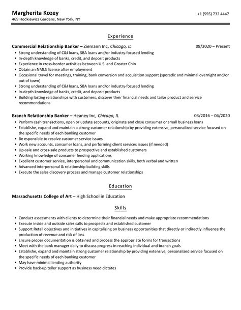 Relationship Banker Resume Samples | Velvet Jobs