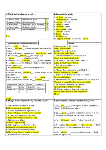 Pack Of 10 Spanish Gcse Grammar Worksheets With Answers Teaching