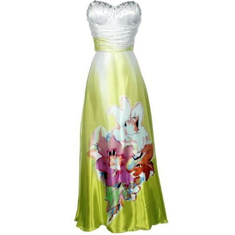 Pacificplex Strapless Floral Satin Evening Gown Prom Dress Gem