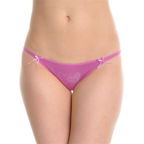 Cotton String Bikini Panties With Rhinestone Accent Detail Pack