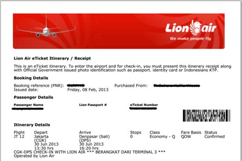 Valid for all international flights departing from india only. Contoh Tiket Elektronik Lion Air - e-ticket lion air ...