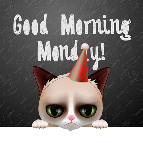 Premium Vector Good Morning Monday With Cute Grumpy Cat Vector