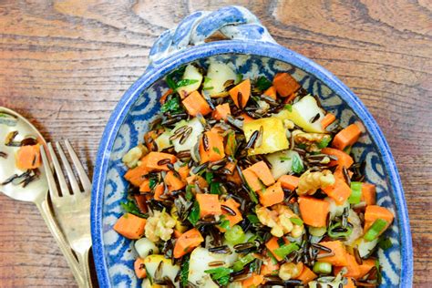 Wild Rice Pear And Roasted Sweet Potato Salad With Walnuts The