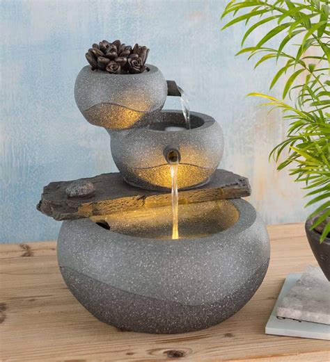 Soothe Your Senses With This Serene Lighted Three Tier Indoor Fountain