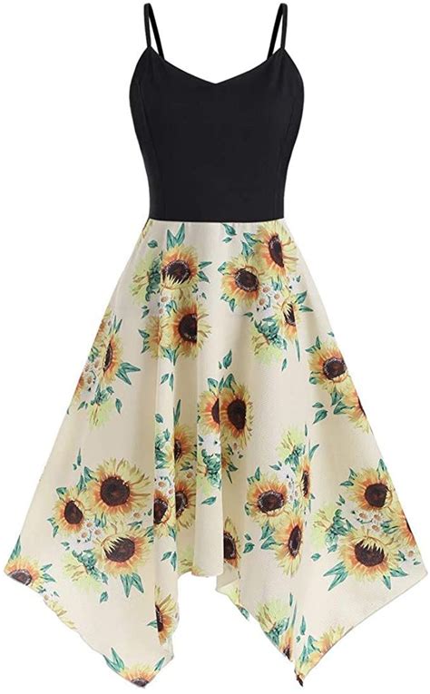 Twgone Sunflower Dresses For Women Plus Size Asymmetric