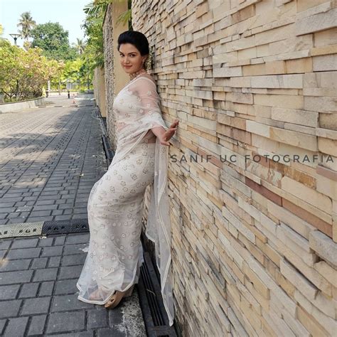 Honey Rose In Transparent Off White Saree Photos South Indian Actress