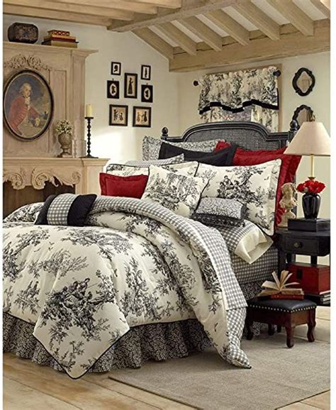 4 Piece French Country Comforter Set King Floral Toile Print Luxury