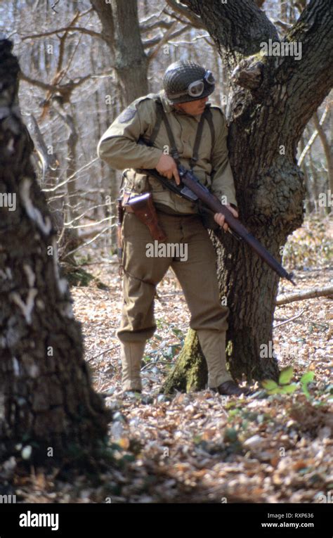 Us Rifleman Ardennes 1944 Reenactor Stock Photo Alamy