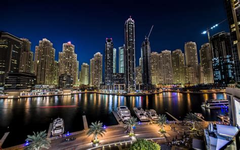Dubai Marina Night Light City Landscape United Arab Emirates Ultra Hd