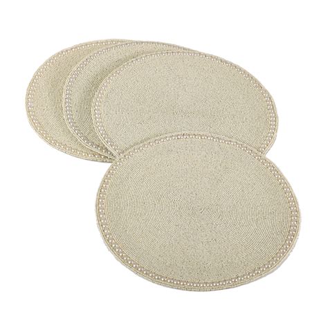 Glass Beaded Placemat Set Of 4 Off White Ebay
