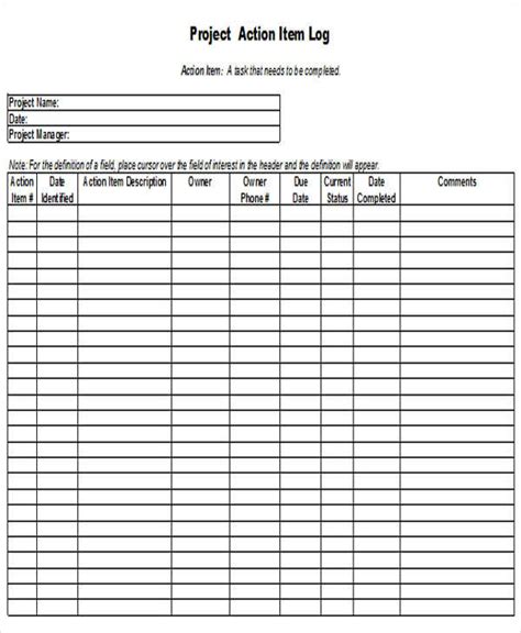 Action Log Template Excel Free Printable Templates