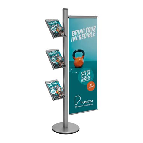Floor Standing Brochure Display Rack With Printed Banner