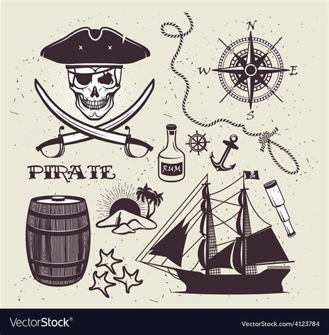 Set Of Vintage Pirate Elements Royalty Free Vector Image